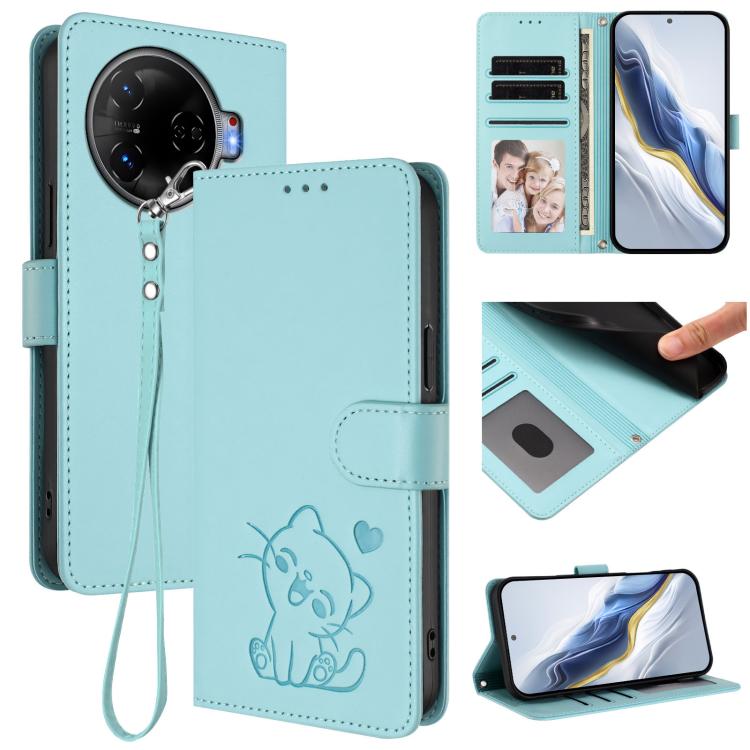 Embossed Heart Cat Leather Phone Case with Hand Strap, For Tecno Camon 30 Pro, For Tecno Camon 30 Premier 5G, For Tecno Camon 30 4G / 5G, For Tecno Pova 6 Pro 5G, For Tecno Spark 20 Pro+ 4G, For Tecno Pova 5 Pro, For Tecno Pova Neo 3, For Tecno Pova 5 ...