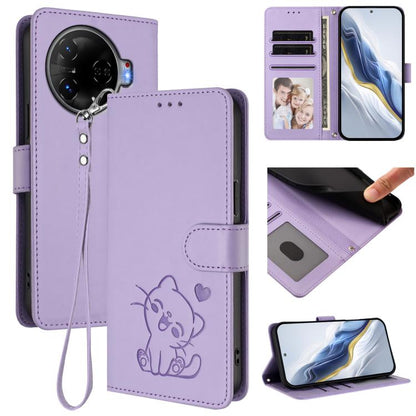 Embossed Heart Cat Leather Phone Case with Hand Strap, For Tecno Camon 30 Pro, For Tecno Camon 30 Premier 5G, For Tecno Camon 30 4G / 5G, For Tecno Pova 6 Pro 5G, For Tecno Spark 20 Pro+ 4G, For Tecno Pova 5 Pro, For Tecno Pova Neo 3, For Tecno Pova 5 ...