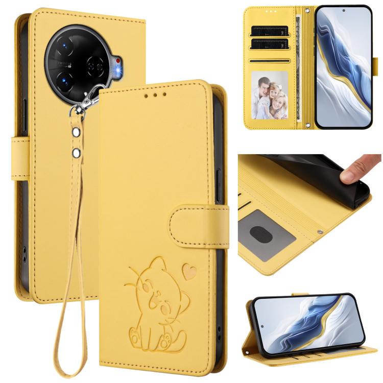 Embossed Heart Cat Leather Phone Case with Hand Strap, For Tecno Camon 30 Pro, For Tecno Camon 30 Premier 5G, For Tecno Camon 30 4G / 5G, For Tecno Pova 6 Pro 5G, For Tecno Spark 20 Pro+ 4G, For Tecno Pova 5 Pro, For Tecno Pova Neo 3, For Tecno Pova 5 ...