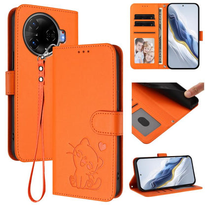 Embossed Heart Cat Leather Phone Case with Hand Strap, For Tecno Camon 30 Pro, For Tecno Camon 30 Premier 5G, For Tecno Camon 30 4G / 5G, For Tecno Pova 6 Pro 5G, For Tecno Spark 20 Pro+ 4G, For Tecno Pova 5 Pro, For Tecno Pova Neo 3, For Tecno Pova 5 ...