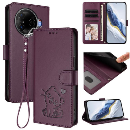Embossed Heart Cat Leather Phone Case with Hand Strap, For Tecno Camon 30 Pro, For Tecno Camon 30 Premier 5G, For Tecno Camon 30 4G / 5G, For Tecno Pova 6 Pro 5G, For Tecno Spark 20 Pro+ 4G, For Tecno Pova 5 Pro, For Tecno Pova Neo 3, For Tecno Pova 5 ...