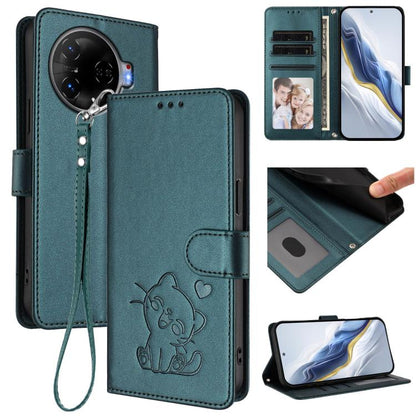 Embossed Heart Cat Leather Phone Case with Hand Strap, For Tecno Camon 30 Pro, For Tecno Camon 30 Premier 5G, For Tecno Camon 30 4G / 5G, For Tecno Pova 6 Pro 5G, For Tecno Spark 20 Pro+ 4G, For Tecno Pova 5 Pro, For Tecno Pova Neo 3, For Tecno Pova 5 ...