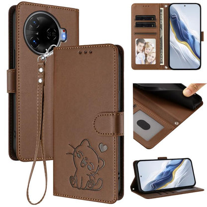 Embossed Heart Cat Leather Phone Case with Hand Strap, For Tecno Camon 30 Pro, For Tecno Camon 30 Premier 5G, For Tecno Camon 30 4G / 5G, For Tecno Pova 6 Pro 5G, For Tecno Spark 20 Pro+ 4G, For Tecno Pova 5 Pro, For Tecno Pova Neo 3, For Tecno Pova 5 ...