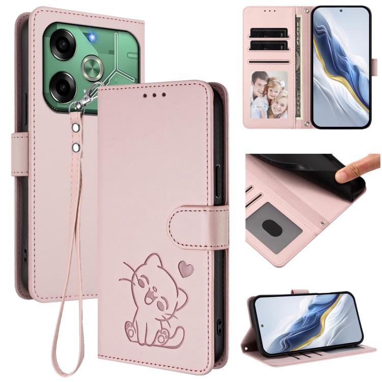 Embossed Heart Cat Leather Phone Case with Hand Strap, For Tecno Spark 30 5G / Pova 6 Neo 5G, For Tecno Spark 30 Pro 4G, For Tecno Spark 30 4G, For Tecno Spark Go 5G 2025 / Hot 60i 5G, For Tecno Spark 30C 4G, For Tecno Spark 20 Pro 5G                  ...