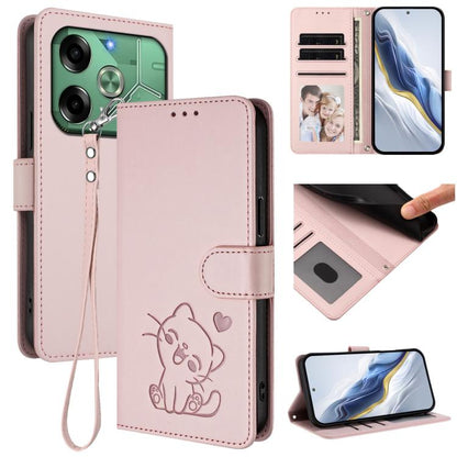 Embossed Heart Cat Leather Phone Case with Hand Strap, For Tecno Spark 30 5G / Pova 6 Neo 5G, For Tecno Spark 30 Pro 4G, For Tecno Spark 30 4G, For Tecno Spark Go 5G 2025 / Hot 60i 5G, For Tecno Spark 30C 4G, For Tecno Spark 20 Pro 5G                  ...