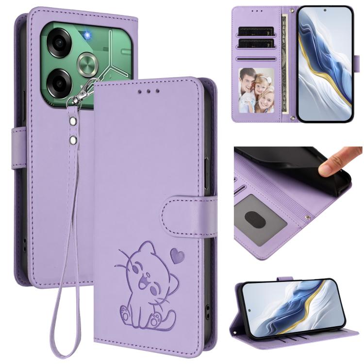 Embossed Heart Cat Leather Phone Case with Hand Strap, For Tecno Spark 30 5G / Pova 6 Neo 5G, For Tecno Spark 30 Pro 4G, For Tecno Spark 30 4G, For Tecno Spark Go 5G 2025 / Hot 60i 5G, For Tecno Spark 30C 4G, For Tecno Spark 20 Pro 5G                  ...