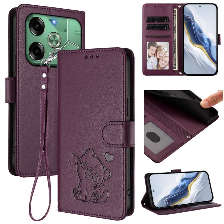 Embossed Heart Cat Leather Phone Case with Hand Strap, For Tecno Spark 30 5G / Pova 6 Neo 5G, For Tecno Spark 30 Pro 4G, For Tecno Spark 30 4G, For Tecno Spark Go 5G 2025 / Hot 60i 5G, For Tecno Spark 30C 4G, For Tecno Spark 20 Pro 5G                  ...