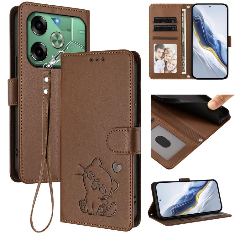 Embossed Heart Cat Leather Phone Case with Hand Strap, For Tecno Spark 30 5G / Pova 6 Neo 5G, For Tecno Spark 30 Pro 4G, For Tecno Spark 30 4G, For Tecno Spark Go 5G 2025 / Hot 60i 5G, For Tecno Spark 30C 4G, For Tecno Spark 20 Pro 5G                  ...