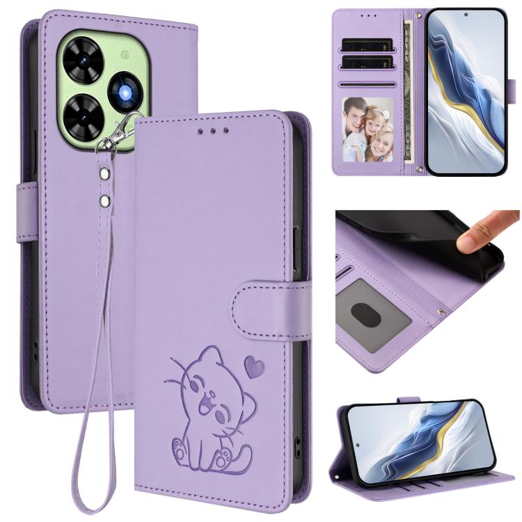 Embossed Heart Cat Leather Phone Case with Hand Strap, For Tecno Camon 50 Pro 4G, For Tecno Camon 50 4G, For Tecno Spark Go 2024 4G / 20C 4G, For Tecno Spark 40C, For Tecno Pova 7 Pro 5G, For Tecno Pova 7 5G 2025, For Tecno Spark 40 Pro+ 4G            ...