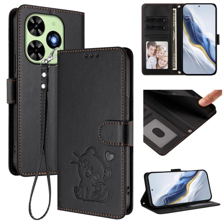 Embossed Heart Cat Leather Phone Case with Hand Strap, For Tecno Camon 50 Pro 4G, For Tecno Camon 50 4G, For Tecno Spark Go 2024 4G / 20C 4G, For Tecno Spark 40C, For Tecno Pova 7 Pro 5G, For Tecno Pova 7 5G 2025, For Tecno Spark 40 Pro+ 4G            ...