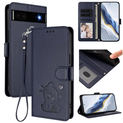 Embossed Heart Cat Leather Phone Case with Hand Strap, For Google Pixel 7 Pro, For Google Pixel 7, For Google Pixel 6a