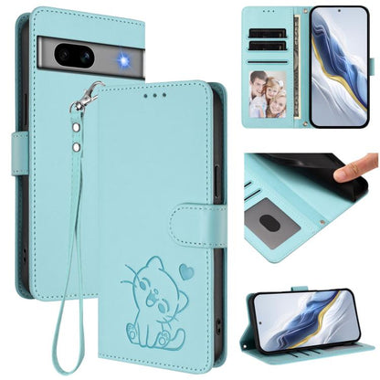 Embossed Heart Cat Leather Phone Case with Hand Strap, For Google Pixel 11 Pro XL, For Google Pixel 11 Pro / Pixel 11, For Google Pixel 10 Pro XL / 9 Pro XL, For Google Pixel 10 / 10 Pro / 9 Pro, For Google Pixel 9a, For Google Pixel 8a                ...