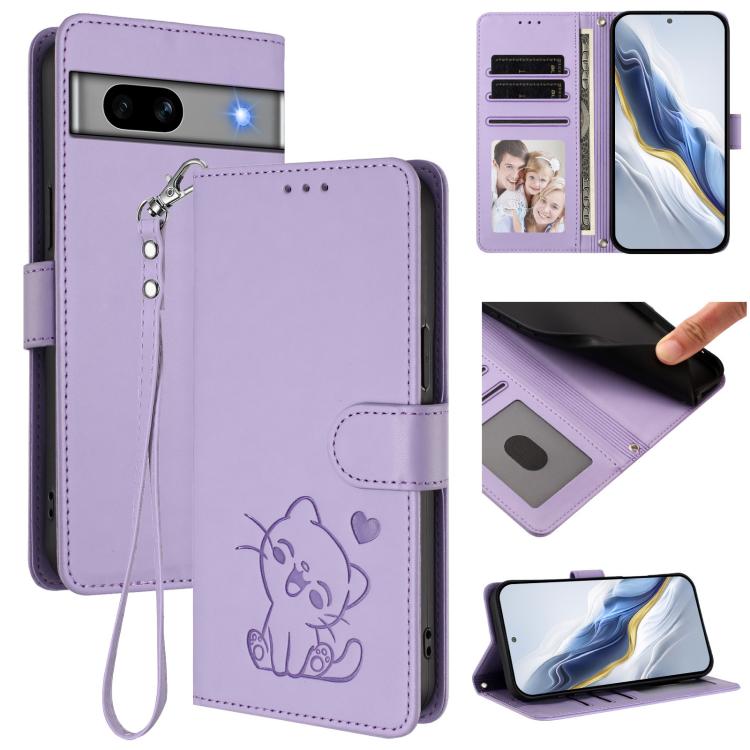 Embossed Heart Cat Leather Phone Case with Hand Strap, For Google Pixel 11 Pro XL, For Google Pixel 11 Pro / Pixel 11, For Google Pixel 10 Pro XL / 9 Pro XL, For Google Pixel 10 / 10 Pro / 9 Pro, For Google Pixel 9a, For Google Pixel 8a                ...