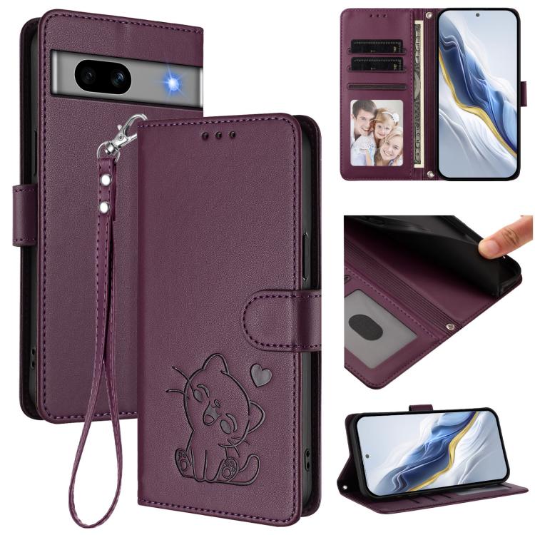 Embossed Heart Cat Leather Phone Case with Hand Strap, For Google Pixel 11 Pro XL, For Google Pixel 11 Pro / Pixel 11, For Google Pixel 10 Pro XL / 9 Pro XL, For Google Pixel 10 / 10 Pro / 9 Pro, For Google Pixel 9a, For Google Pixel 8a                ...