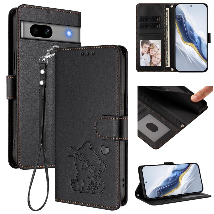 Embossed Heart Cat Leather Phone Case with Hand Strap, For Google Pixel 11 Pro XL, For Google Pixel 11 Pro / Pixel 11, For Google Pixel 10 Pro XL / 9 Pro XL, For Google Pixel 10 / 10 Pro / 9 Pro, For Google Pixel 9a, For Google Pixel 8a                ...