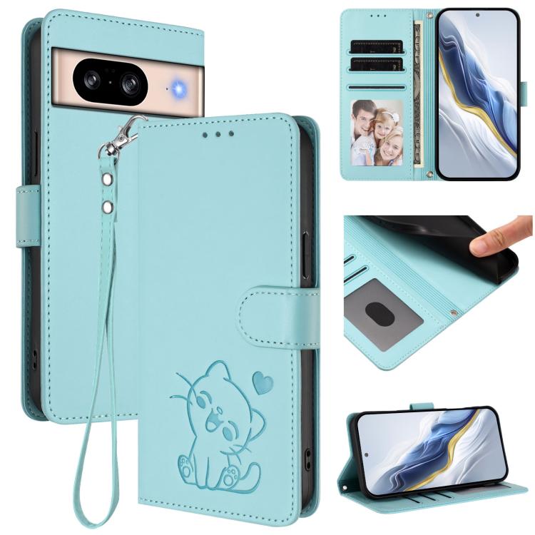 Embossed Heart Cat Leather Phone Case with Hand Strap, For Google Pixel 11 Pro XL, For Google Pixel 11 Pro / Pixel 11, For Google Pixel 10 Pro XL / 9 Pro XL, For Google Pixel 10 / 10 Pro / 9 Pro, For Google Pixel 9a, For Google Pixel 8a                ...