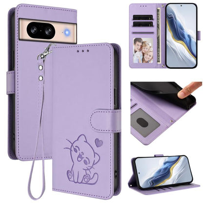 Embossed Heart Cat Leather Phone Case with Hand Strap, For Google Pixel 11 Pro XL, For Google Pixel 11 Pro / Pixel 11, For Google Pixel 10 Pro XL / 9 Pro XL, For Google Pixel 10 / 10 Pro / 9 Pro, For Google Pixel 9a, For Google Pixel 8a                ...