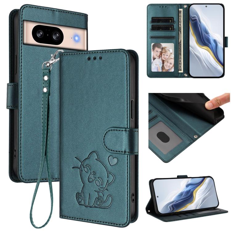 Embossed Heart Cat Leather Phone Case with Hand Strap, For Google Pixel 11 Pro XL, For Google Pixel 11 Pro / Pixel 11, For Google Pixel 10 Pro XL / 9 Pro XL, For Google Pixel 10 / 10 Pro / 9 Pro, For Google Pixel 9a, For Google Pixel 8a                ...
