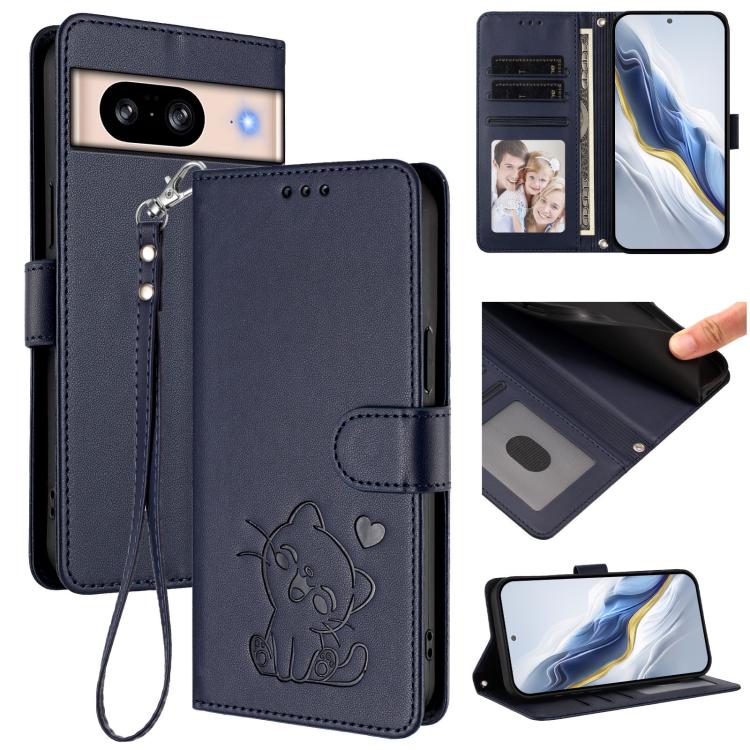 Embossed Heart Cat Leather Phone Case with Hand Strap, For Google Pixel 11 Pro XL, For Google Pixel 11 Pro / Pixel 11, For Google Pixel 10 Pro XL / 9 Pro XL, For Google Pixel 10 / 10 Pro / 9 Pro, For Google Pixel 9a, For Google Pixel 8a                ...
