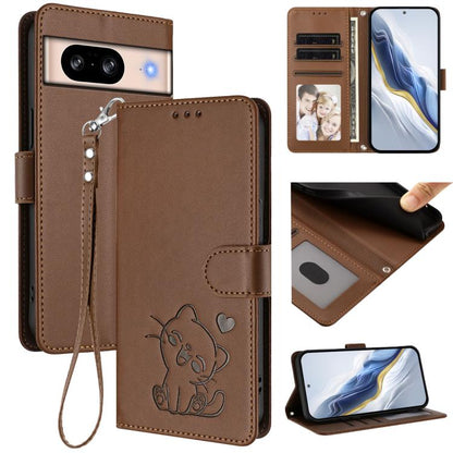 Embossed Heart Cat Leather Phone Case with Hand Strap, For Google Pixel 11 Pro XL, For Google Pixel 11 Pro / Pixel 11, For Google Pixel 10 Pro XL / 9 Pro XL, For Google Pixel 10 / 10 Pro / 9 Pro, For Google Pixel 9a, For Google Pixel 8a                ...