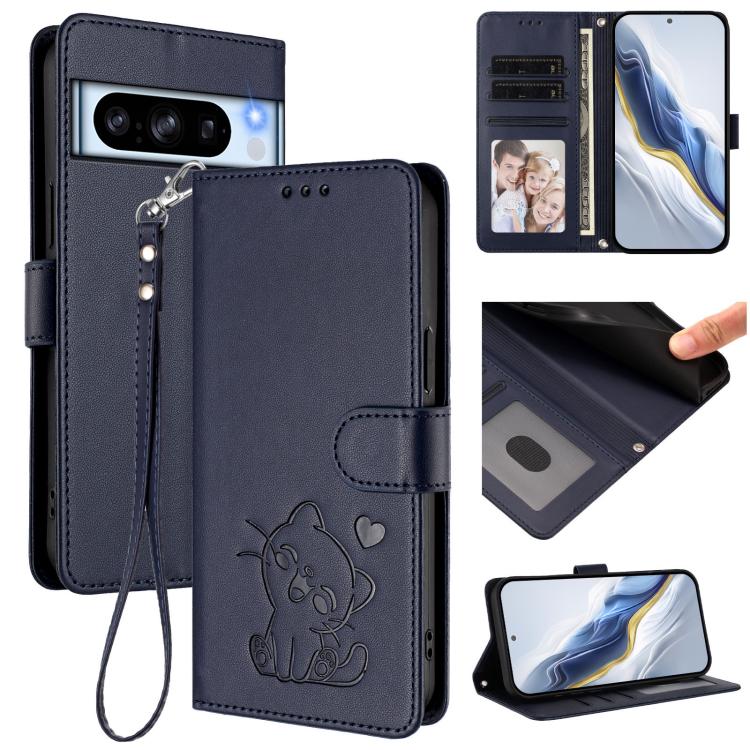 Embossed Heart Cat Leather Phone Case with Hand Strap, For Google Pixel 11 Pro XL, For Google Pixel 11 Pro / Pixel 11, For Google Pixel 10 Pro XL / 9 Pro XL, For Google Pixel 10 / 10 Pro / 9 Pro, For Google Pixel 9a, For Google Pixel 8a                ...