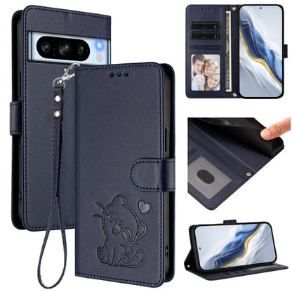 Embossed Heart Cat Leather Phone Case with Hand Strap, For Google Pixel 11 Pro XL, For Google Pixel 11 Pro / Pixel 11, For Google Pixel 10 Pro XL / 9 Pro XL, For Google Pixel 10 / 10 Pro / 9 Pro, For Google Pixel 9a, For Google Pixel 8a                ...