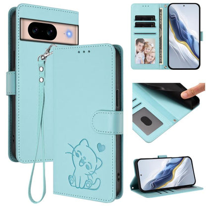 Embossed Heart Cat Leather Phone Case with Hand Strap, For Google Pixel 11 Pro XL, For Google Pixel 11 Pro / Pixel 11, For Google Pixel 10 Pro XL / 9 Pro XL, For Google Pixel 10 / 10 Pro / 9 Pro, For Google Pixel 9a, For Google Pixel 8a                ...