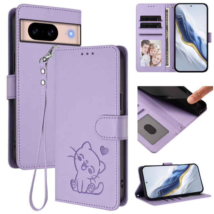 Embossed Heart Cat Leather Phone Case with Hand Strap, For Google Pixel 11 Pro XL, For Google Pixel 11 Pro / Pixel 11, For Google Pixel 10 Pro XL / 9 Pro XL, For Google Pixel 10 / 10 Pro / 9 Pro, For Google Pixel 9a, For Google Pixel 8a                ...