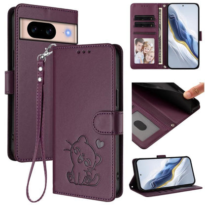 Embossed Heart Cat Leather Phone Case with Hand Strap, For Google Pixel 11 Pro XL, For Google Pixel 11 Pro / Pixel 11, For Google Pixel 10 Pro XL / 9 Pro XL, For Google Pixel 10 / 10 Pro / 9 Pro, For Google Pixel 9a, For Google Pixel 8a                ...