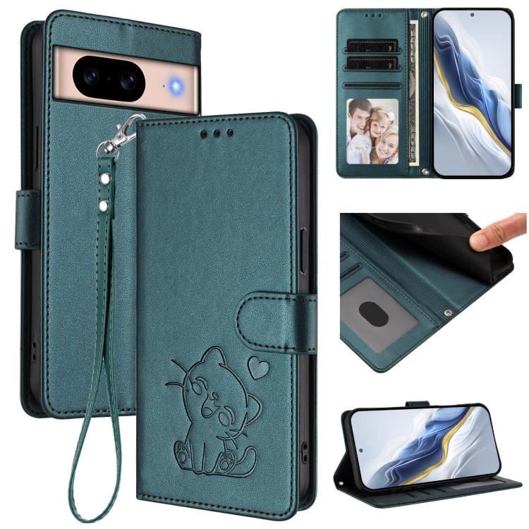 Embossed Heart Cat Leather Phone Case with Hand Strap, For Google Pixel 11 Pro XL, For Google Pixel 11 Pro / Pixel 11, For Google Pixel 10 Pro XL / 9 Pro XL, For Google Pixel 10 / 10 Pro / 9 Pro, For Google Pixel 9a, For Google Pixel 8a                ...