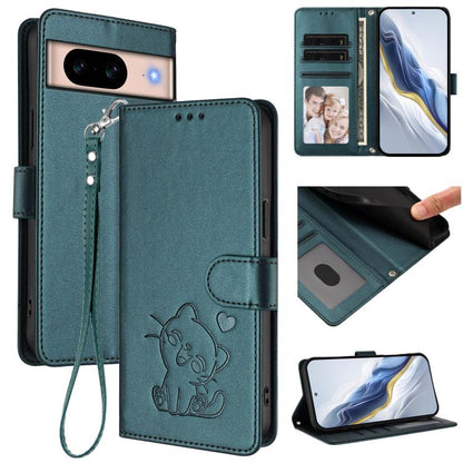 Embossed Heart Cat Leather Phone Case with Hand Strap, For Google Pixel 11 Pro XL, For Google Pixel 11 Pro / Pixel 11, For Google Pixel 10 Pro XL / 9 Pro XL, For Google Pixel 10 / 10 Pro / 9 Pro, For Google Pixel 9a, For Google Pixel 8a                ...