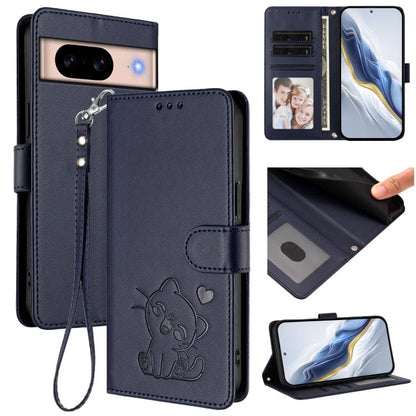 Embossed Heart Cat Leather Phone Case with Hand Strap, For Google Pixel 11 Pro XL, For Google Pixel 11 Pro / Pixel 11, For Google Pixel 10 Pro XL / 9 Pro XL, For Google Pixel 10 / 10 Pro / 9 Pro, For Google Pixel 9a, For Google Pixel 8a                ...