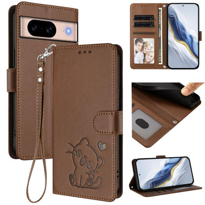 Embossed Heart Cat Leather Phone Case with Hand Strap, For Google Pixel 11 Pro XL, For Google Pixel 11 Pro / Pixel 11, For Google Pixel 10 Pro XL / 9 Pro XL, For Google Pixel 10 / 10 Pro / 9 Pro, For Google Pixel 9a, For Google Pixel 8a                ...