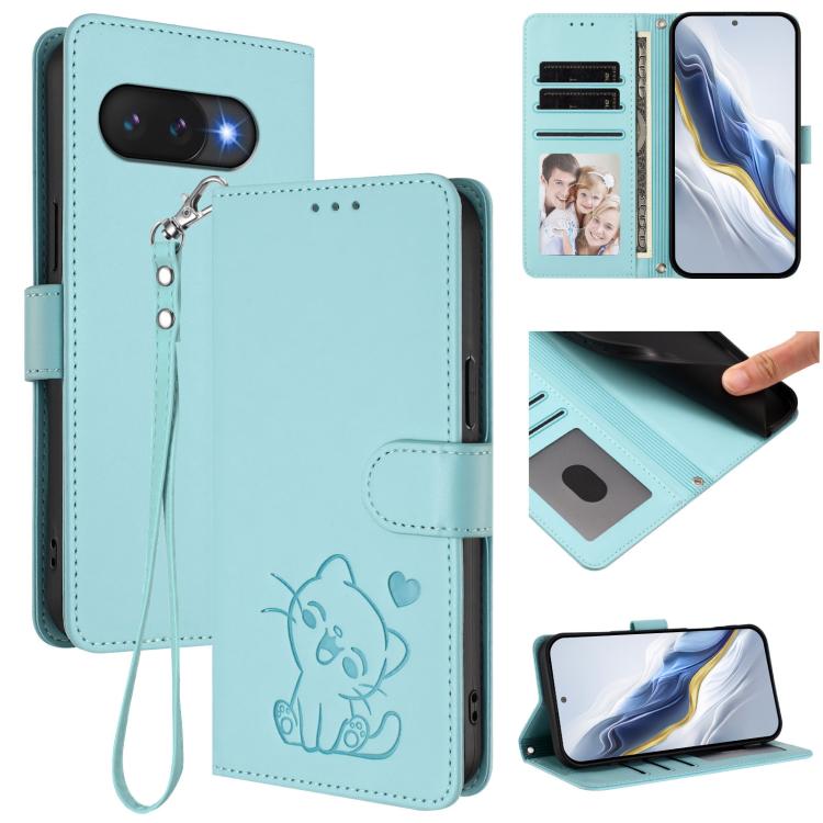 Embossed Heart Cat Leather Phone Case with Hand Strap, For Google Pixel 11 Pro XL, For Google Pixel 11 Pro / Pixel 11, For Google Pixel 10 Pro XL / 9 Pro XL, For Google Pixel 10 / 10 Pro / 9 Pro, For Google Pixel 9a, For Google Pixel 8a                ...