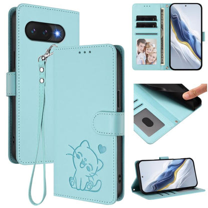 Embossed Heart Cat Leather Phone Case with Hand Strap, For Google Pixel 11 Pro XL, For Google Pixel 11 Pro / Pixel 11, For Google Pixel 10 Pro XL / 9 Pro XL, For Google Pixel 10 / 10 Pro / 9 Pro, For Google Pixel 9a, For Google Pixel 8a                ...