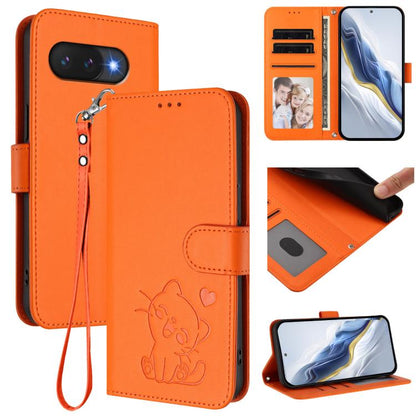 Embossed Heart Cat Leather Phone Case with Hand Strap, For Google Pixel 11 Pro XL, For Google Pixel 11 Pro / Pixel 11, For Google Pixel 10 Pro XL / 9 Pro XL, For Google Pixel 10 / 10 Pro / 9 Pro, For Google Pixel 9a, For Google Pixel 8a                ...