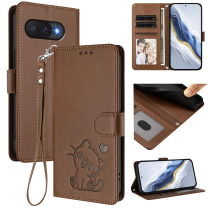Embossed Heart Cat Leather Phone Case with Hand Strap, For Google Pixel 11 Pro XL, For Google Pixel 11 Pro / Pixel 11, For Google Pixel 10 Pro XL / 9 Pro XL, For Google Pixel 10 / 10 Pro / 9 Pro, For Google Pixel 9a, For Google Pixel 8a                ...