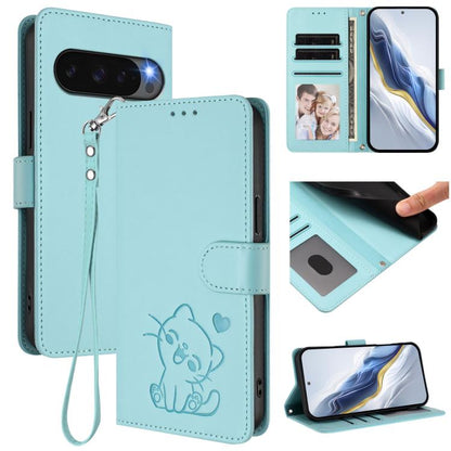 Embossed Heart Cat Leather Phone Case with Hand Strap, For Google Pixel 11 Pro XL, For Google Pixel 11 Pro / Pixel 11, For Google Pixel 10 Pro XL / 9 Pro XL, For Google Pixel 10 / 10 Pro / 9 Pro, For Google Pixel 9a, For Google Pixel 8a                ...