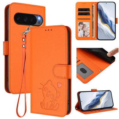 Embossed Heart Cat Leather Phone Case with Hand Strap, For Google Pixel 11 Pro XL, For Google Pixel 11 Pro / Pixel 11, For Google Pixel 10 Pro XL / 9 Pro XL, For Google Pixel 10 / 10 Pro / 9 Pro, For Google Pixel 9a, For Google Pixel 8a                ...
