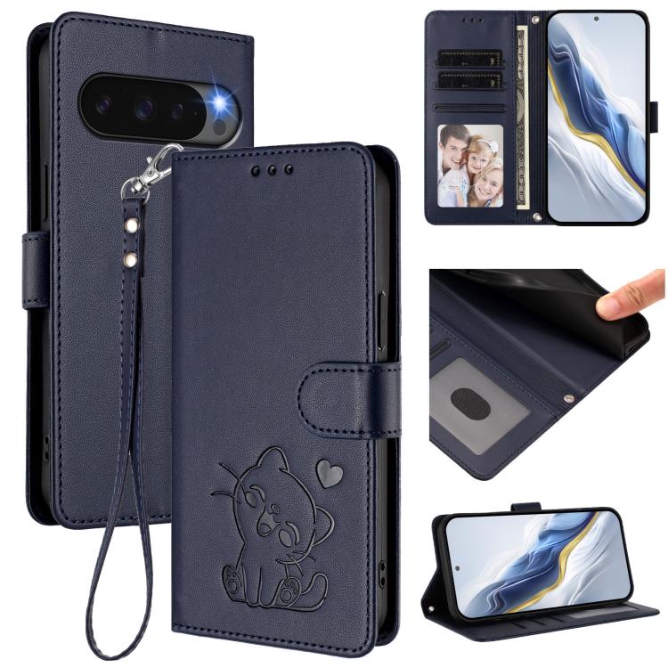 Embossed Heart Cat Leather Phone Case with Hand Strap, For Google Pixel 11 Pro XL, For Google Pixel 11 Pro / Pixel 11, For Google Pixel 10 Pro XL / 9 Pro XL, For Google Pixel 10 / 10 Pro / 9 Pro, For Google Pixel 9a, For Google Pixel 8a                ...