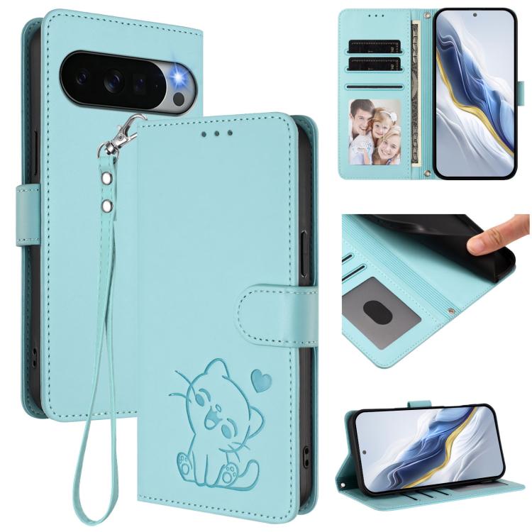 Embossed Heart Cat Leather Phone Case with Hand Strap, For Google Pixel 11 Pro XL, For Google Pixel 11 Pro / Pixel 11, For Google Pixel 10 Pro XL / 9 Pro XL, For Google Pixel 10 / 10 Pro / 9 Pro, For Google Pixel 9a, For Google Pixel 8a                ...