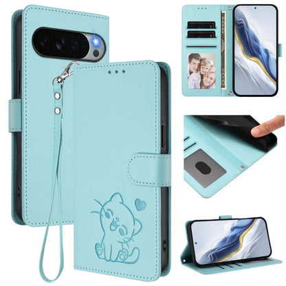 Embossed Heart Cat Leather Phone Case with Hand Strap, For Google Pixel 11 Pro XL, For Google Pixel 11 Pro / Pixel 11, For Google Pixel 10 Pro XL / 9 Pro XL, For Google Pixel 10 / 10 Pro / 9 Pro, For Google Pixel 9a, For Google Pixel 8a                ...