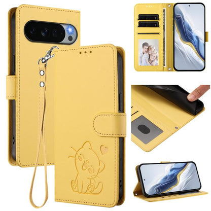 Embossed Heart Cat Leather Phone Case with Hand Strap, For Google Pixel 11 Pro XL, For Google Pixel 11 Pro / Pixel 11, For Google Pixel 10 Pro XL / 9 Pro XL, For Google Pixel 10 / 10 Pro / 9 Pro, For Google Pixel 9a, For Google Pixel 8a                ...