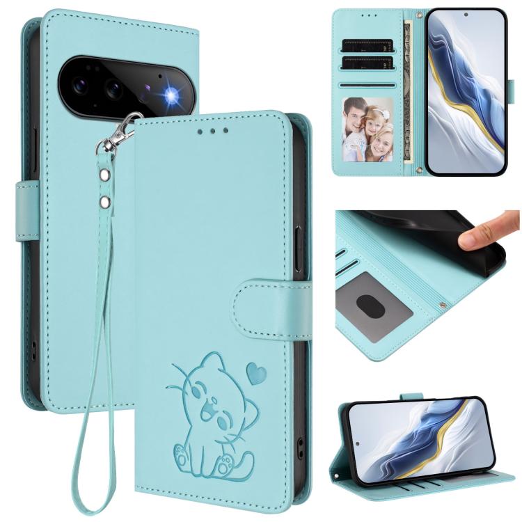 Embossed Heart Cat Leather Phone Case with Hand Strap, For Google Pixel 11 Pro XL, For Google Pixel 11 Pro / Pixel 11, For Google Pixel 10 Pro XL / 9 Pro XL, For Google Pixel 10 / 10 Pro / 9 Pro, For Google Pixel 9a, For Google Pixel 8a                ...