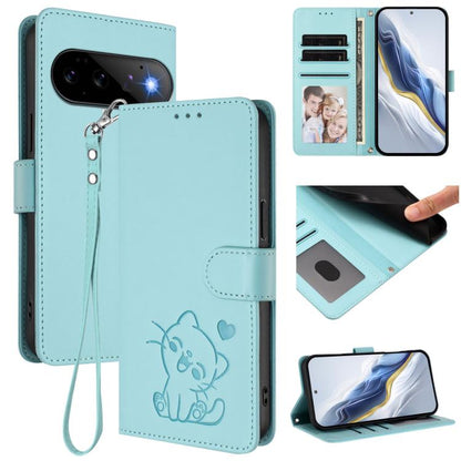 Embossed Heart Cat Leather Phone Case with Hand Strap, For Google Pixel 11 Pro XL, For Google Pixel 11 Pro / Pixel 11, For Google Pixel 10 Pro XL / 9 Pro XL, For Google Pixel 10 / 10 Pro / 9 Pro, For Google Pixel 9a, For Google Pixel 8a                ...