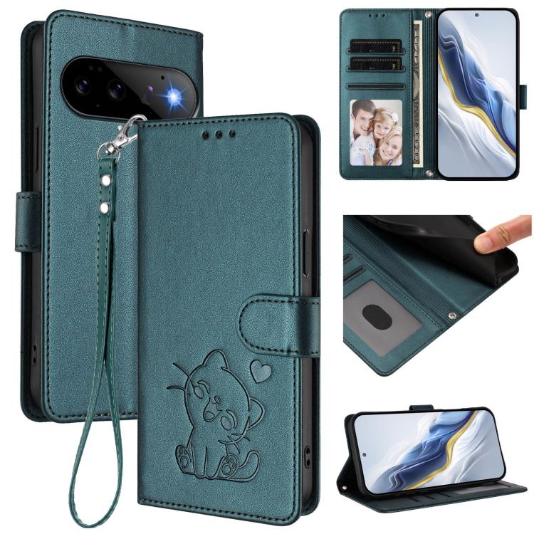 Embossed Heart Cat Leather Phone Case with Hand Strap, For Google Pixel 11 Pro XL, For Google Pixel 11 Pro / Pixel 11, For Google Pixel 10 Pro XL / 9 Pro XL, For Google Pixel 10 / 10 Pro / 9 Pro, For Google Pixel 9a, For Google Pixel 8a                ...