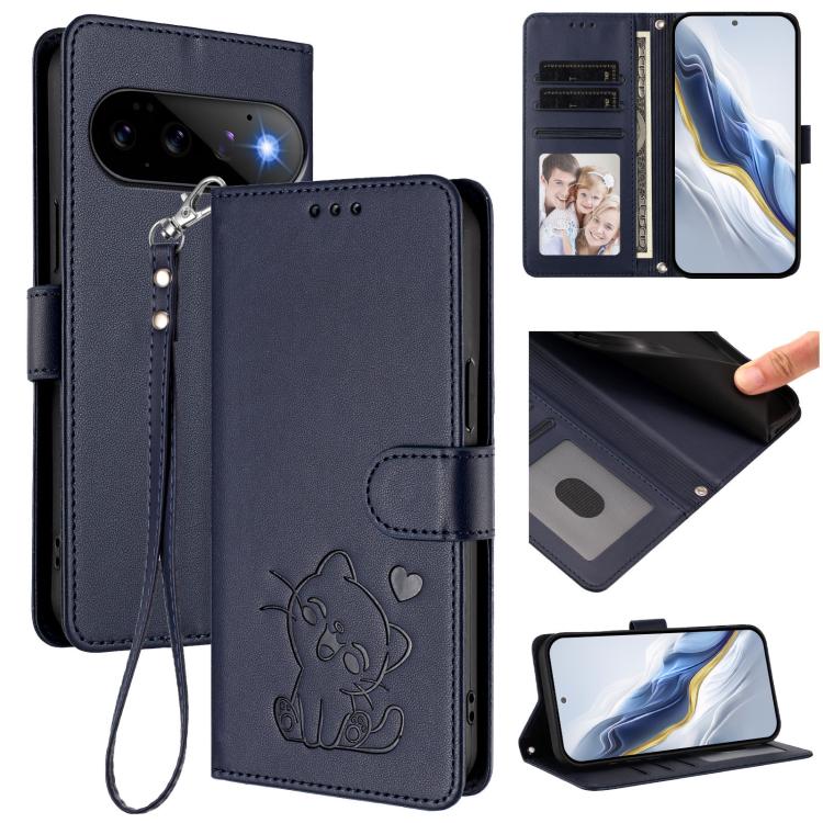 Embossed Heart Cat Leather Phone Case with Hand Strap, For Google Pixel 11 Pro XL, For Google Pixel 11 Pro / Pixel 11, For Google Pixel 10 Pro XL / 9 Pro XL, For Google Pixel 10 / 10 Pro / 9 Pro, For Google Pixel 9a, For Google Pixel 8a                ...