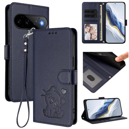 Embossed Heart Cat Leather Phone Case with Hand Strap, For Google Pixel 11 Pro XL, For Google Pixel 11 Pro / Pixel 11, For Google Pixel 10 Pro XL / 9 Pro XL, For Google Pixel 10 / 10 Pro / 9 Pro, For Google Pixel 9a, For Google Pixel 8a                ...