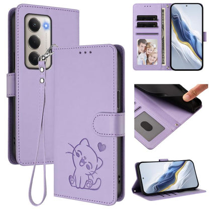 Embossed Heart Cat Leather Phone Case with Hand Strap, For Xiaomi Poco M7 4G 169mm, For Redmi 15 5G Global / 15 4G SEA 169.5mm, For Redmi 15 5G / 4G EU 171mm, For Redmi 15C 5G / 4G Global 171mm / Poco C85 4G, For Redmi 13 4G / 5G / 13x / Xiaomi Poco M6...