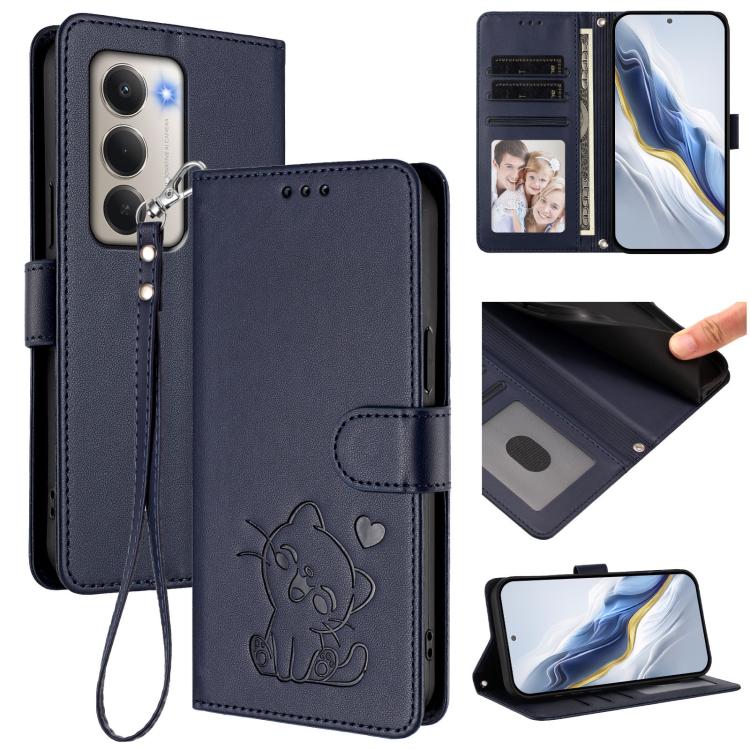 Embossed Heart Cat Leather Phone Case with Hand Strap, For Xiaomi Poco M7 4G 169mm, For Redmi 15 5G Global / 15 4G SEA 169.5mm, For Redmi 15 5G / 4G EU 171mm, For Redmi 15C 5G / 4G Global 171mm / Poco C85 4G, For Redmi 13 4G / 5G / 13x / Xiaomi Poco M6...